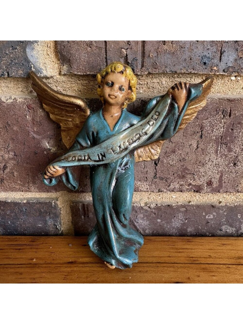 Atlantic Mold Nativity Angel Blue Robe Gold Wings 5” VTG 1970s